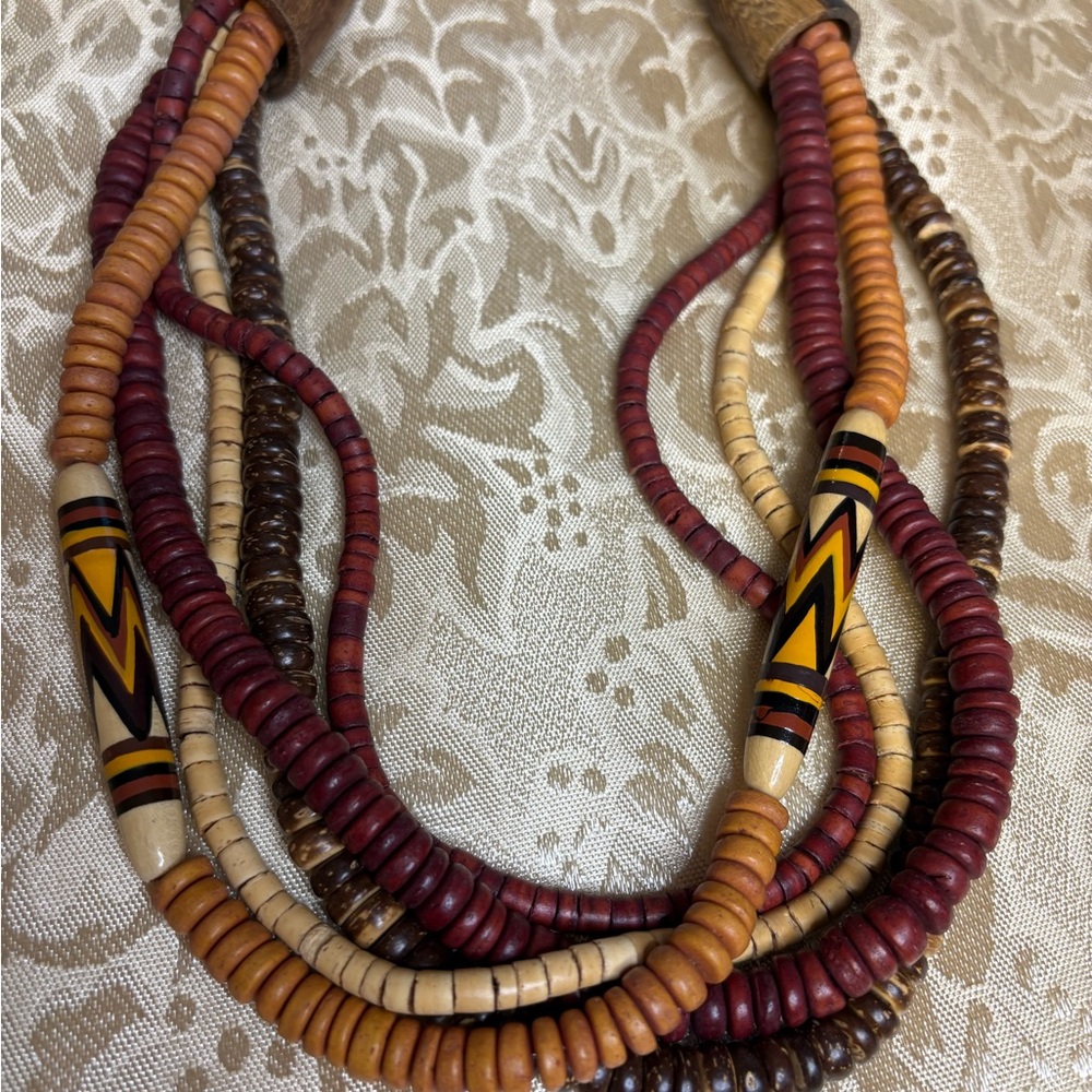 Vintage Wooden Beaded Choker Necklace 19” - Picture 4 of 8